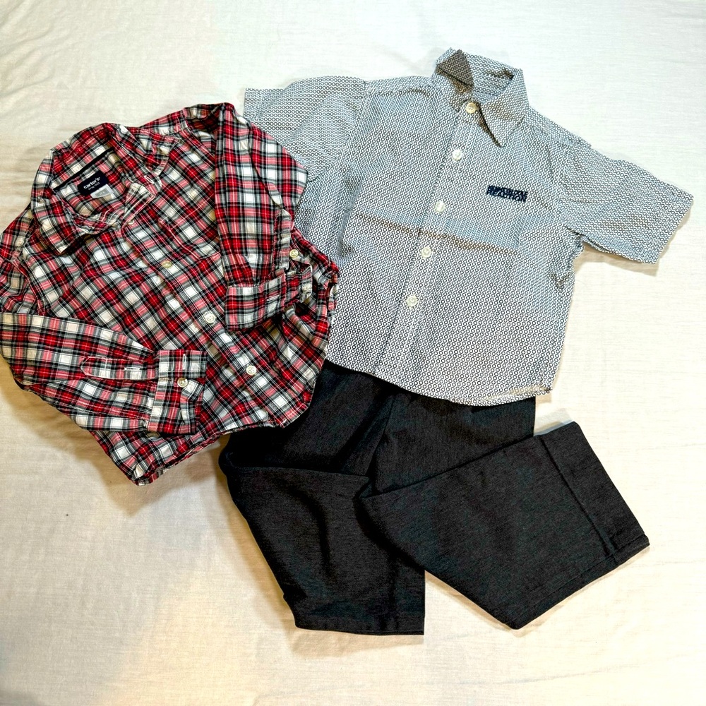 2t/24M bundle  Kenneth Cole button-down ,Carter’s long sleeve:,gray trousers